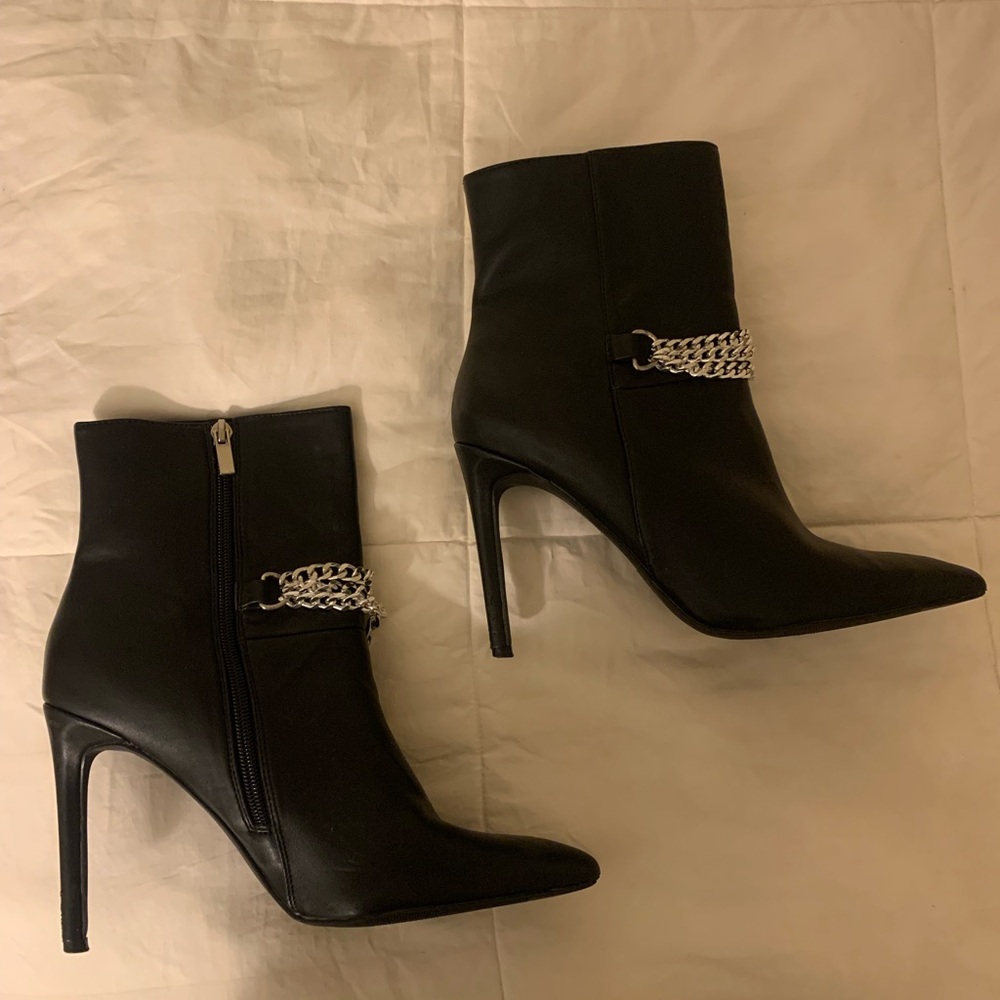 MIA Black Heeled Boots with Silver Chain